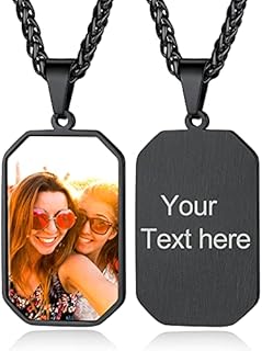 Custom4U Photo Necklace Personalised Dog Tag for Men,Engraved Love Heart Jewellery Gifts for Mum Girls Women Girlfriend (with Gift Packaging)