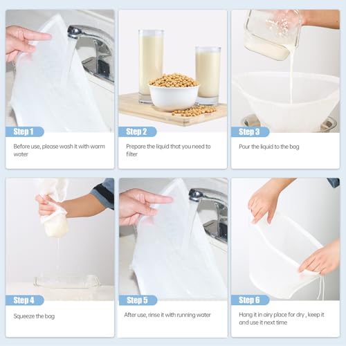 Amicmilano 2Pack(1X200 Micron & 1X125 Micron) Bowl-Shaped Nylon Nut Milk Bag, Reusable Cheese Cloths Bag For Straining, Fine Mesh Food Strainer Bag thumb #6