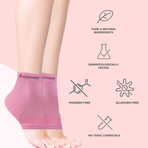Image of IZZORI Silicone Gel Heel Socks for Dry Hard Cracked Heel Repair Pad, Heel Swelling & Pain Relief, Plantar Fasciitis (Free Size, Pink, 1 Pair)