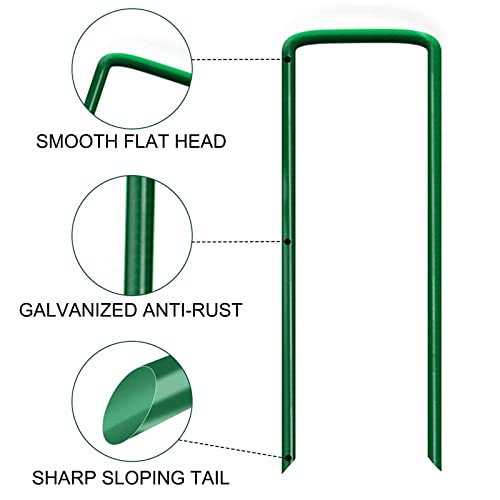 Ledeak 100Pcs Garden Pegs, 6 Inch Green-Coated U-Shaped Artificial Grass Turf Pins Strong Steel Grass Stakes Garden Spikes - Image 4