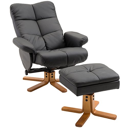 HOMCOM Fauteuil Relax avec Repose-Pied, Fauteuil de Relaxation en PU, pivotant à 360°, Dossier inclinable, Assise et Dossier rembourrés, Rangement caché,...