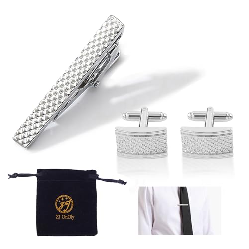 Bloomique - Ensemble de boutons de manchette et pince à cravate en acier inoxydable pour homme - Cadeau d'affaires pour anniversaire de mariage, 4cm, Acier inoxydable, Pas de gemme