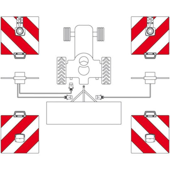 Warntafelsatz mit Leuchten und 7-poligen Anschlusskabel | für Trecker, Traktor, Auto, Wohnwagen, Wohnmobil, KFZ | Warnschild | reflektierend | rot/weiß || Beidseitig (Vorder+Rückseite - 43790)