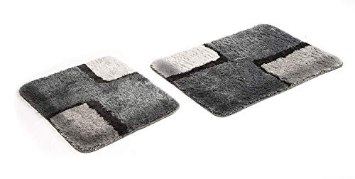S&S-Shop Badematte Set | grau | Paris | 2 teilig | rutschfest | WC-Vorleger 55 x 65 cm | Badvorleger 58 x 90 cm | Badteppich | Teppich | Bad | Badezimmer