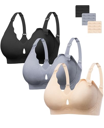 Image of HBselect Nursing Bras for Breastfeeding 3 Pack Women Maternity Jelly Bras | Wireless Classic Jelly Support Nursing Bra, Seamless Scalloped Maternity Bras, Comfort Pregnancy Sleep Bralette with Extender
