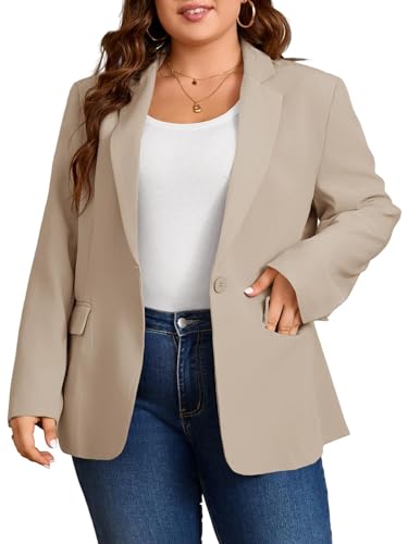 Cicy Bell Womens Plus Size Casual Blazers Open Front Long Sleeve Work Office Suit Jackets Khaki