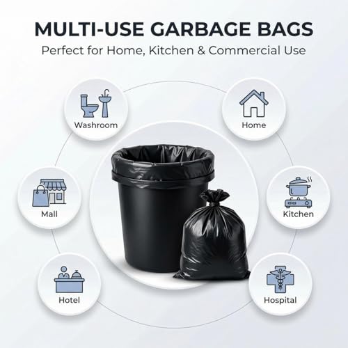 Image of Garbage Bags /Dustbin Bags - 120 Micron Heavy - Duty Trash Bags (15 x 18 Inches) - Small Leak -Proof Bin Liners for Kitchen, Office & Industrial Use - 500g Pack (Black, Pack of 2) - 36 Bags