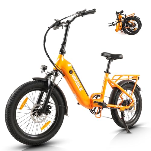 VAKOLE VT4 E-Bike Klapprad 20 Zoll Tiefeinsteiger Elektrofahrräder mit 36V 13Ah Akku, 75Km Reichweite - 3.0 Zoll Reifen E-Fahrrad, 7-Gang Fatbike Ebike für Herren Damen