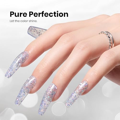 Image of Beetles Glitter Gel Nail Polish - 15ml Stay Shining Holographic Stardust Gel Polish Diamond-Shine Silver Nail Art Uv Led Home Salon Long-Lasting Soak-Off Holographic Glitter Gel Gift for Women
