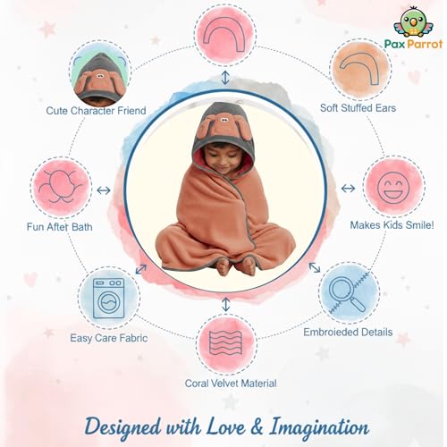 Image of Ultra-Soft Baby Hooded Towel - Coral Velvet Wrap Your Little One in Softness and Joy, Hypoallergenic & Super Absorbent Bath Wrap for Newborns & Toddlers | Cute Animal Design (0-5 Years) (Coral)