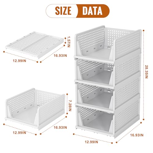 Schrank Organizer Kleiderschrank,4 Stück stapelbar Schubladen Organizer Kleidung, Ausziehbar Faltbare Ordnungssystem Kleiderschrank Aufbewahrungsbox für Kleidung Schlafzimmer Küche,Weiß