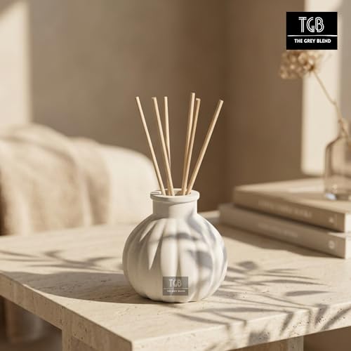 Image of Reed Diffuser Bottle with 5 Reed Sticks | Decorative Concrete Reed Diffuser Vase for Fragrance Oil | Bathroom, Living Room & Table Decor | Empty Reusable Diffuser Bottle (7.5cmx7.5cm)