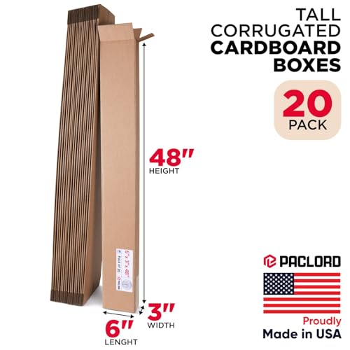 Image of Tall Cardboard Boxes 6 inchL x 3 inchW x 48 inchH (Pack of 20) - USA-Made Packing Boxes for Moving, Shipping, or Storage - USPS, UPS, FedEx Approved - Professional Packing Supplies for Moving | USA-Made Packing Boxes for Moving, Shipping, or Storage - USPS, UPS, FedEx Approved - Professional Packing Supplies