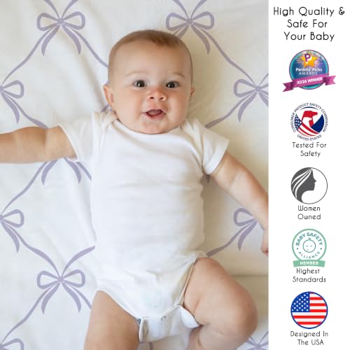Image of Sweet Jojo Designs Baby Play Mat (Purple Bows) for Girls, Infant, Toddler Padded Floor Mat, Tummy Time Activity, Newborn Essentials Round Playmat for Babies (Lavender Bow Vintage Coquette Aesthetic)