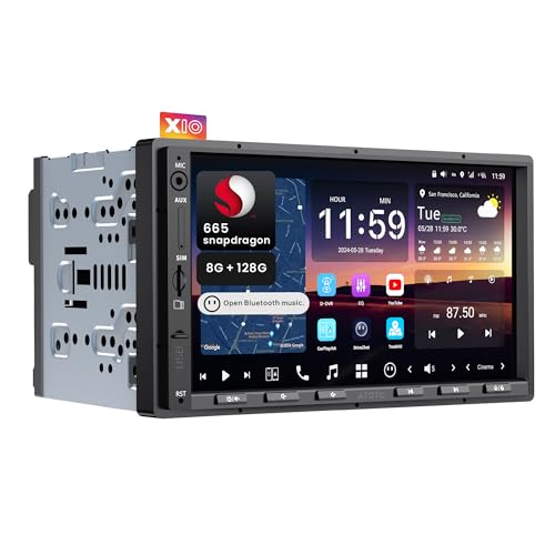 Double Din Car Stereo CarPlay & Android Auto, MYATOTO Android Car Radio HDMI Input, 7″ QLED Support HDMI & Dual Bluetooth, 4G LTE & WiFi, GPS Navigation, 8GB + 128GB TF Card, DSP, X10 (X10-1)