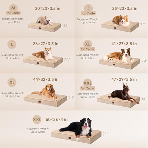 Image of EHEYCIGA Orthopedic Dog Bed Large with Removable Washable Cover, 41IN Khaki