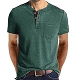 Henry Kragen T Shirt Herren Sommer Freizeitshirt Kurzarm shirt Casual Modern Urban Tops Regular Fit T Shirt bequem Modisch Sportshirt atmungsaktiv Tops, verde, L