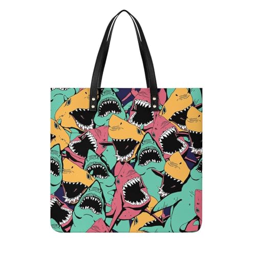 Tote bag requins colorés femmes grand sac à bandoulière voyage 39x39cm