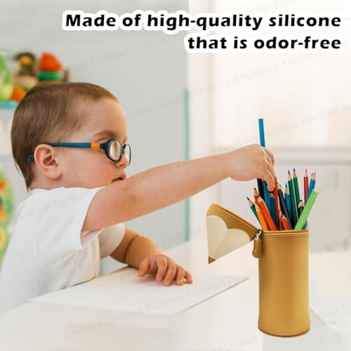 Image of FunBlast Pencil Case - Brown, Multipurpose Zipper Silicone Pouch, School Supplies Organizer, 23 X 7 X 7 CM