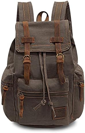FANDARE Vintage Backpack Canvas Daypacks School Bag Outdoor Hiking Rucksack College Bookbag Teenager Travel Field Pack Large Knapsack Durable Infantry Pack for Women Men Black