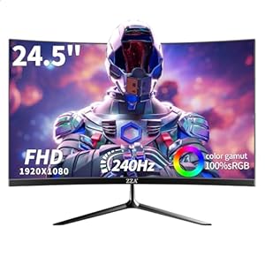 ZZA Monitor curvo para juegos de 24.5 pulgadas, 240 Hz, 144 Hz FHD (1920 x 1080P), monitor de computadora de pantalla VA, compatible con Freesync, 120% sRGB, filtro de luz azul, AMD Freesync