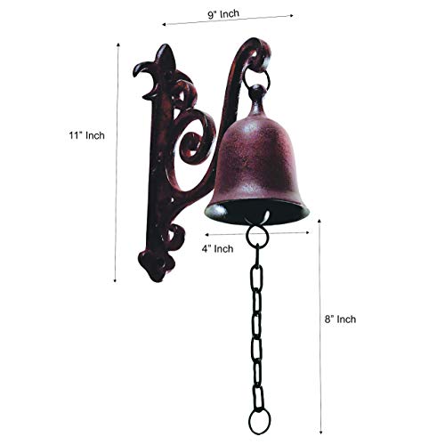 Deconoor Vintage Cast Iron Dinner Bell As Entry Door Bell, Outside Hanging Decor Or Indoor Decoration Wall Antique Farm And Front Gate Bell, Brown #TOP3