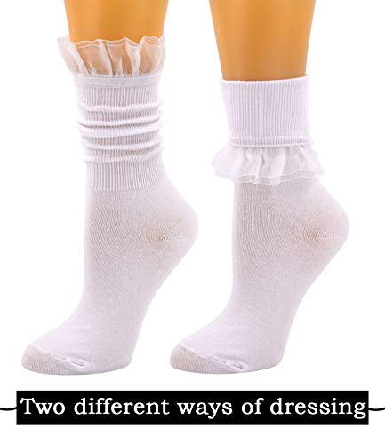 Semoholli Women Ankle Socks, Women Lace Ruffle Frilly Ankle Socks Fashion Ladies Girl Princess (1 Pairs-White) #TOP1