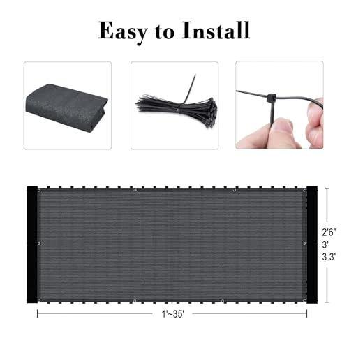SUNLAX 2.5'x10' Dark Grey Balcony Privacy Screen Fence Windscreen Cover Fabric Shade Netting Mesh Cloth with Grommets UV Protection for Patio, Backyard, Porch, Railing Shield 90% by SUNLAX - Image 3