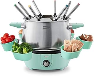 Dash Deluxe Stainless Steel Fondue Maker with Temperature Control, Fondue Forks, Cups, and Rack, with Recipe Guide Included, 3-Quart, Non-Stick – Aqua