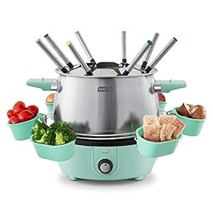 Dash-Deluxe-Stainless-Steel-Fondue-Maker-with-Temperature-Control-Fondue-Forks-Cups-and-Rack-with-Recipe-Guide-Included-3-Quart-Non-Stick–Aqua