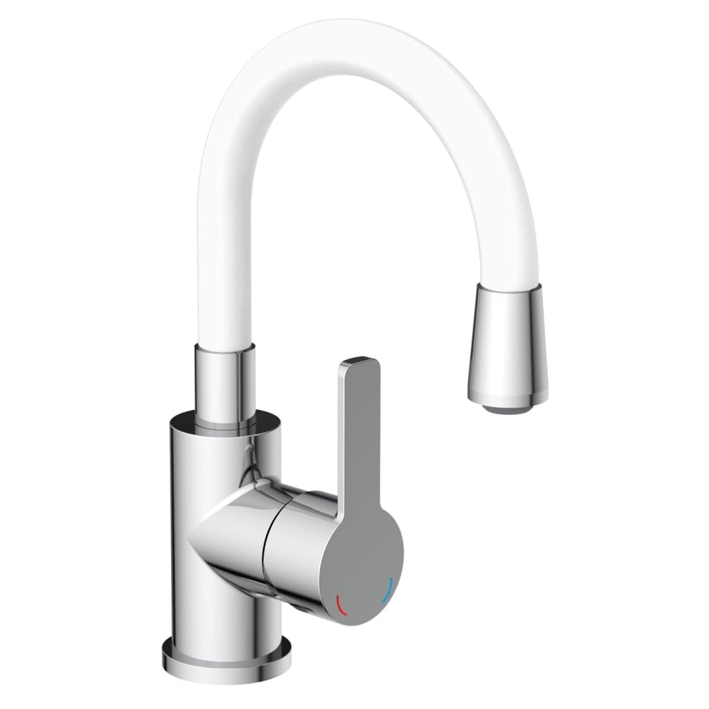 Eisl Chrome/White Flexo Ni075flcrw Washbasin Tap Fitting With Flexible Spout Energy-Saving Function/Water-Saving Function