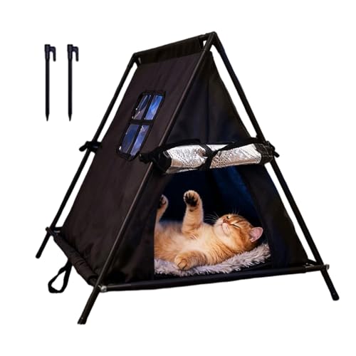 アウトドア猫シェルター - 暖かい 高床式 ネスト | 耐候性猫ハウス | 屋外・冬季のポーチ・バルコニー・アパート・ガーデン・パティオ・裏庭・ガレージ用