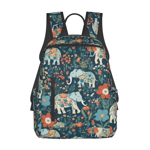 Sac à dos léger imprimé éléphant floral au motif prairies noir