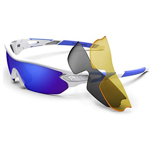 Torege Polarized Sports Sunglasses With 3 Interchangeable Lenes for Men Women Cycling Running Driving Fishing Golf Baseball Glasses TR002 (White&Blue)