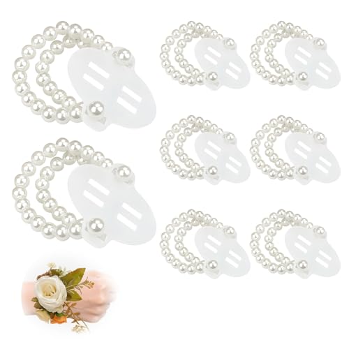 Amzlysdok 8PCS Corsage Wristlet Elastic Double-Strand Pearl Corsage Wristlet Band for Women Wrist Corsage Bracelets for Wedding Party Decorations Graduation Party DIY Handmade Flower Supplies