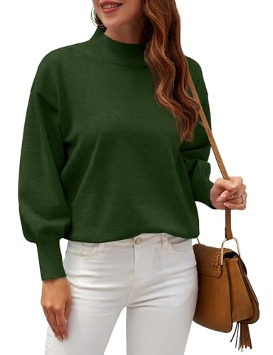 Image of WEACZZY Women's Sweater Mock Neck Long Lantern Sleeve Lightweight Knit Tops