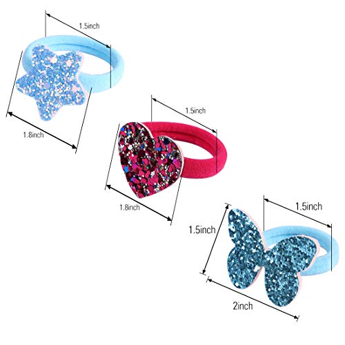 36 Pcs Toddler Hair Ties For Girls,Bow Hair Ties Cute Sparkle Seamless Rubber Band For Kids,Heart Star Butterfly Cartoon Cute Toddler Ponytail Holders In Pairs #TOP3