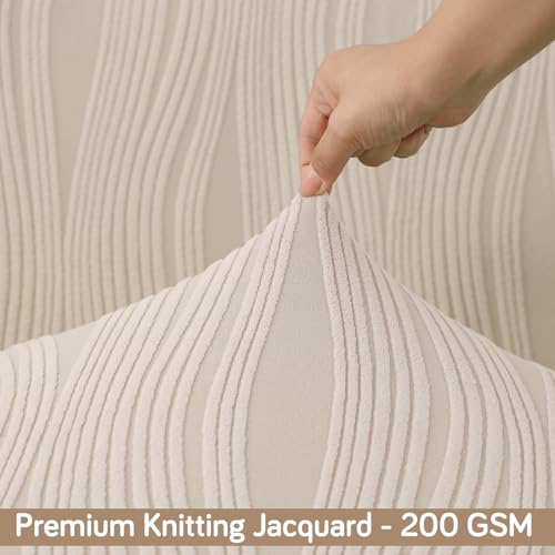 Image of HOKIPO 200 GSM Premium Knitting Jacquard Elastic Dining Table Chair Cover Set of 1, 'Nestiva Series' Skimmed Cream (AR-6072-CRM)