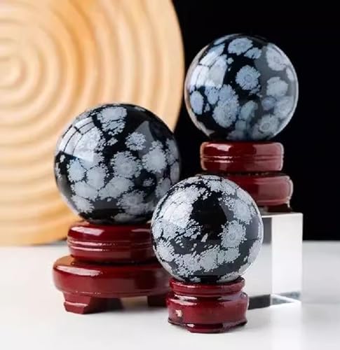 Obsidienne neige boule décorative avec socle idée cadeau bien-être bureau - 4