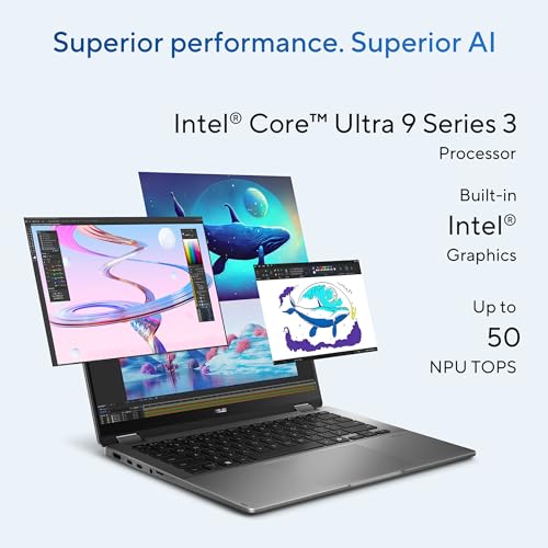 Image of ASUS Vivobook 14 Flip Laptop (2026), Copilot+ PC, 14 inch 16:10 WUXGA OLED Touch Display, Intel Core Ultra 9 386H Processor, Intel Graphics, 32GB RAM, 1TB SSD, WiFi 7, Windows 11 Home, Matte Gray