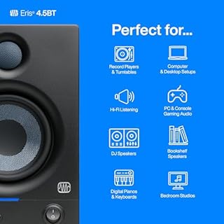 PreSonus Eris 4.5BT Bluetooth Studio Monitors, Pair — 4.5" Inch Powered Bookshelf Speakers, Stereo, Desktop Computer, Near Field Music Production, Audio Mixing Recording