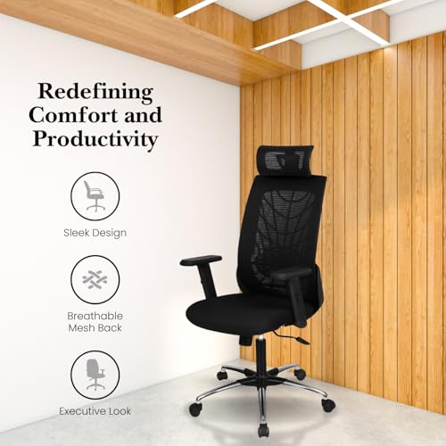 Image of activa Cyber Ergonomic High Back Office Chair | Mesh Computer Chair with Adjustable Headrest | Lumbar Support | Armrest & Swivel Wheels | Comfortable Chair for Home /Office /Study /Gaming (Black)