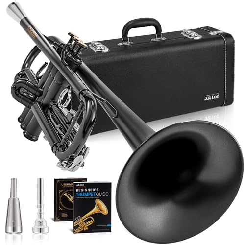 AKLOT Weighted Leadpipe Bb Trumpet: Satin Black, Mouthpiece Booster, 7C Mouthpiece*2, Beginner...