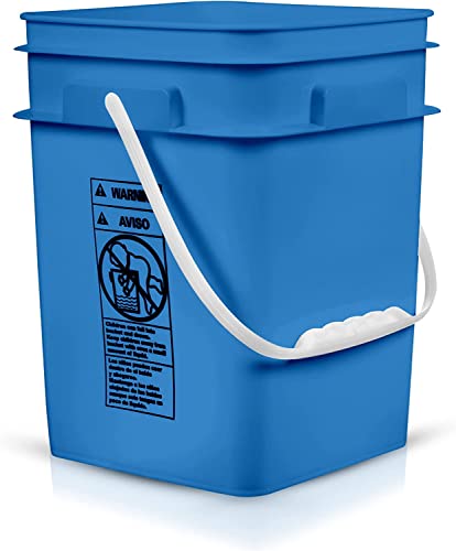 Image of House Naturals 4 Gallon Square Food Grade Bucket Pail with Plastic Handles and Lid (Pack of 3) Made in USA containers (Blue /Red /White)