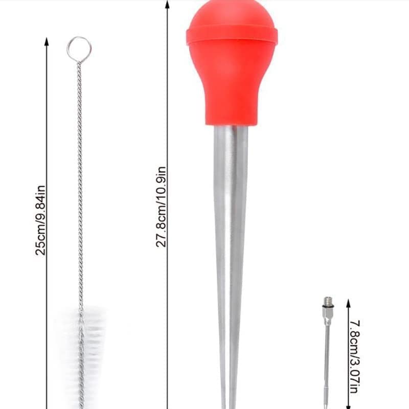 RVS Turkije Baster, Baster voor koken, Baster spuitset met 2 vleesinjectornaalden en 1 reinigingsborstel (kleur: rood