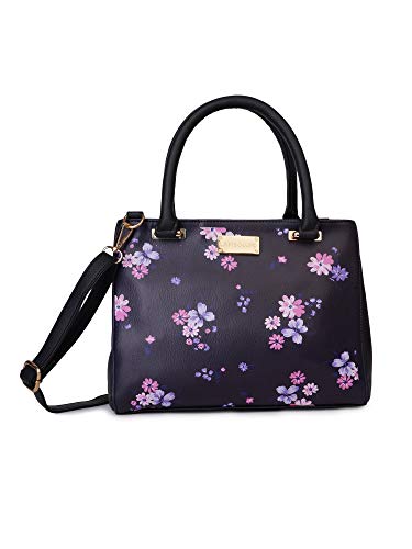 Image of LAPIS O LUPO Women Fashion Flower Print 3 Compartment Top Handel Zip Clouser Leatherette Adjustable Sling Handbag