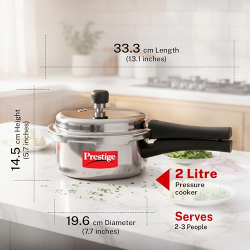 Image of Prestige 2 Litre Aluminium Popular Outerlid Pressure Cooker | Virgin Aluminium| Gas Compatible|Controlled Gasket Release System|5 years warranty|ISI Certified