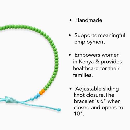 Ubuntu Life Bead Bracelet – Handmade, Single Strand Glass Bead Bracelet With Slide Closure, Made From Vegan Materials, Stackable Bohemian Bracelets For Women And Men (Light Green) #TOP3