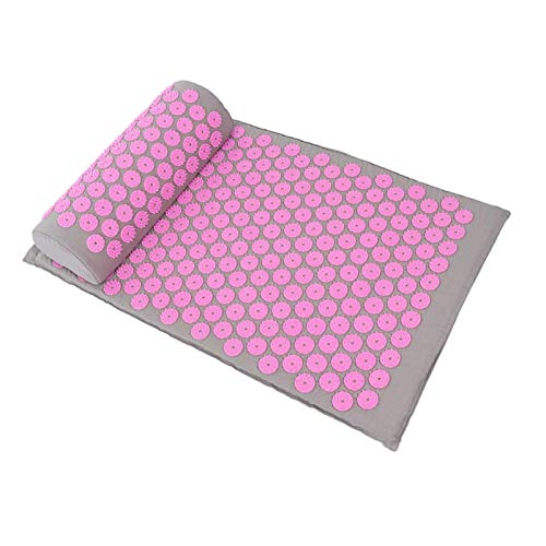 Massage Mat, Acupressure Mat and Pillow Set for Back Neck Pain Relief and Muscle Relaxation Massage Mat(Light Gray Pink Buckle)