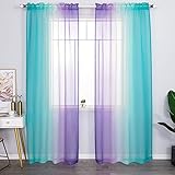 AmHoo 2 Panels Ombre Semi Sheer Curtains for Girls Bedroom Unicorn Gradient Voile Draperies Window Treatment for Kids Room Decor Rod Pocket Teal and Purple 52 x 96 Inch